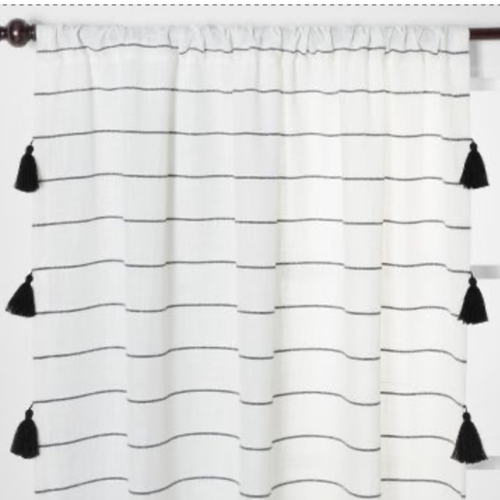 Opalhouse Curtains Pair 63” x 54” Contrasting Stripe With Tassels B & W NWOT